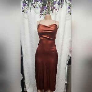 Orange Sleeveless Cowl Neck Slip Dress